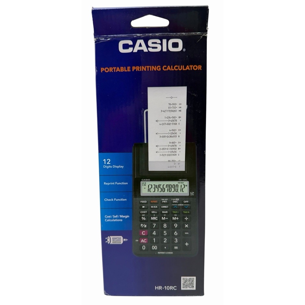 Casio HR-10RC Portable Printing Calculator 12-Digit Open Box w/ Adapter